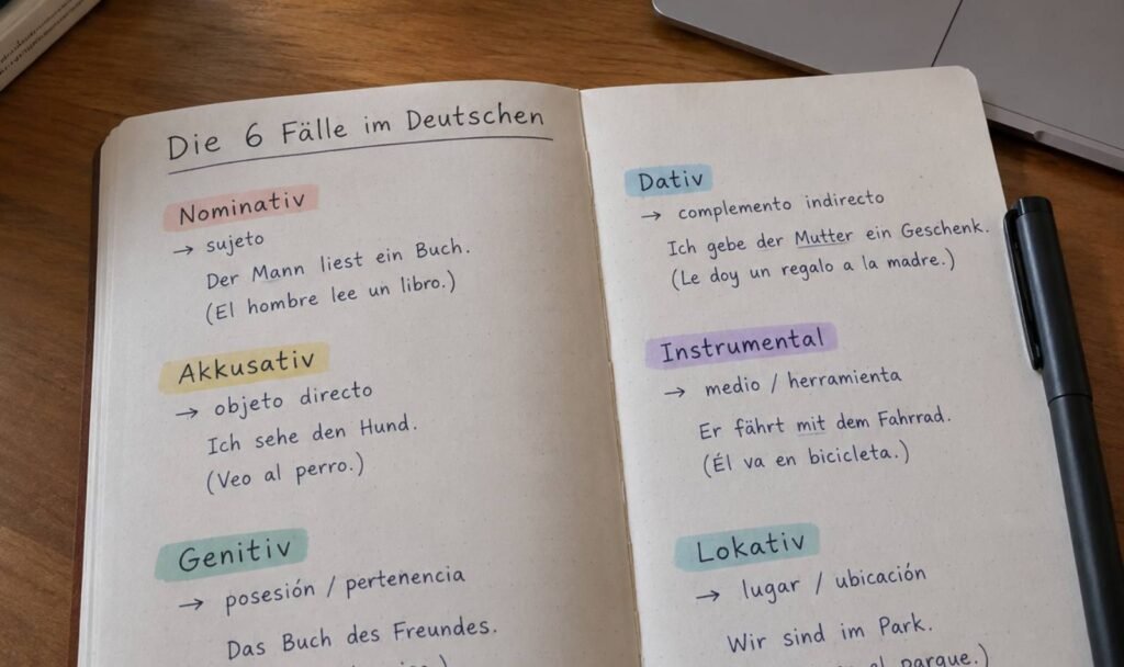 Libreta con casos gramaticales
